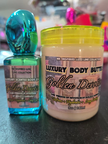 NK INSPIRED LUXE LINE SHEA BODY BUTTERS & OIL COLLECTION - GOLDEN DEVOTION #501 - VERSION OF DEVOTION BY D&G