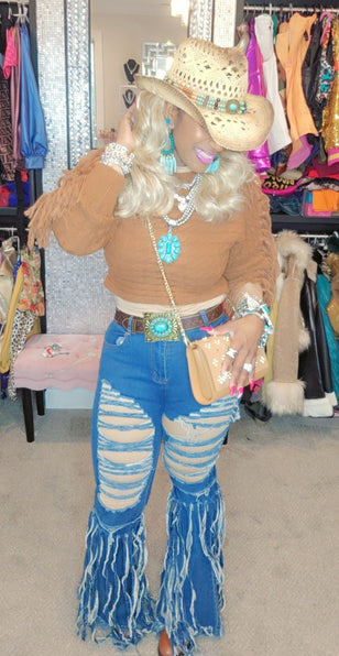 THE LUXE NK GLAM GIRL SHREDDED DENIM JEANS-SJ