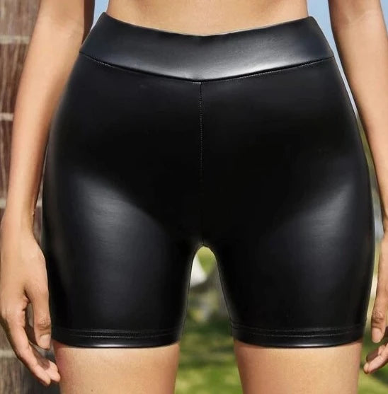 THE LUXE CLASSIC NK BLACK PU BIKER SHORTS-NKA4026