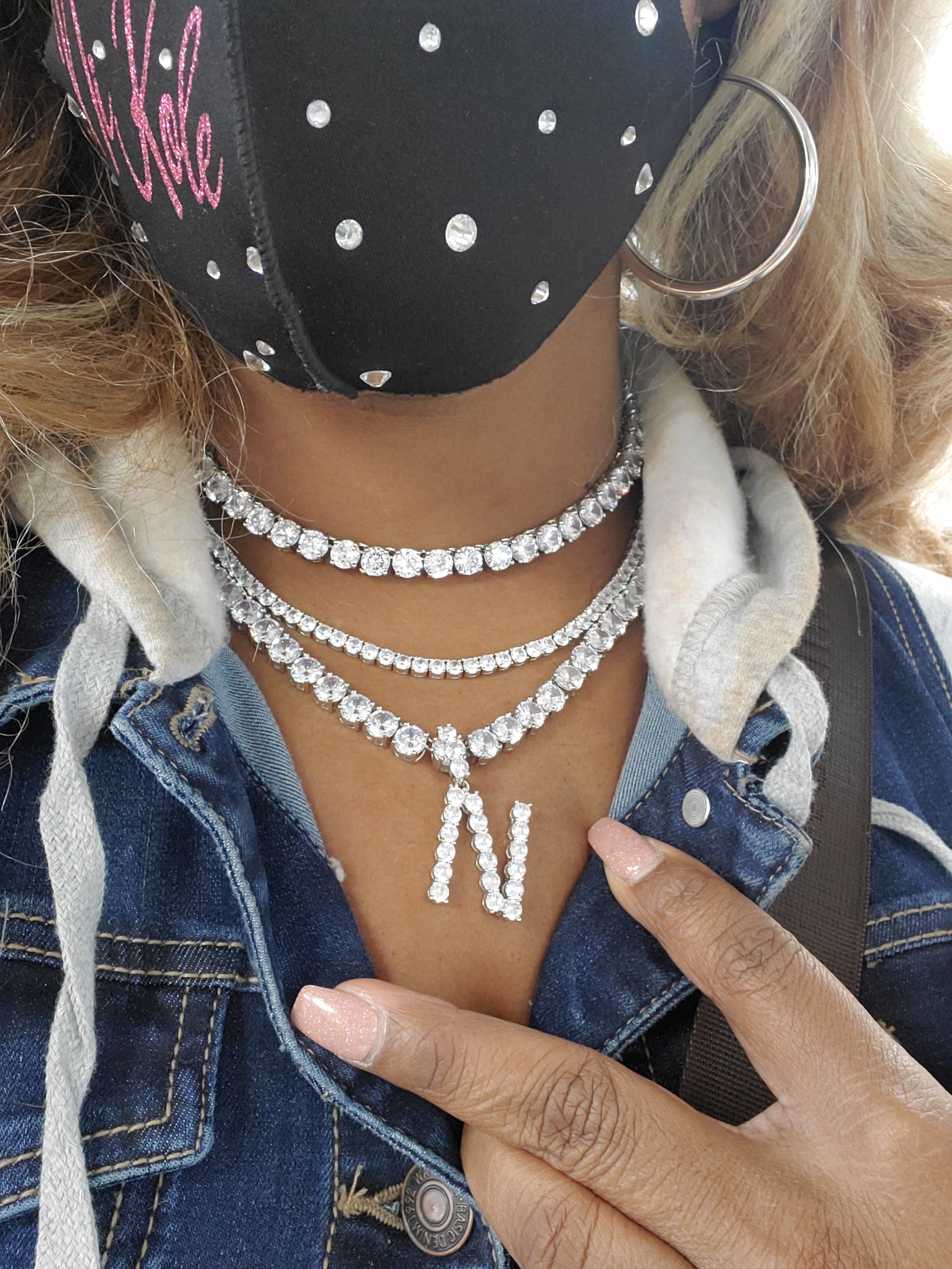 The LUXE NK CUSTOM RHINESTONE INITIAL TENNIS NECKLACE SET-ICE123