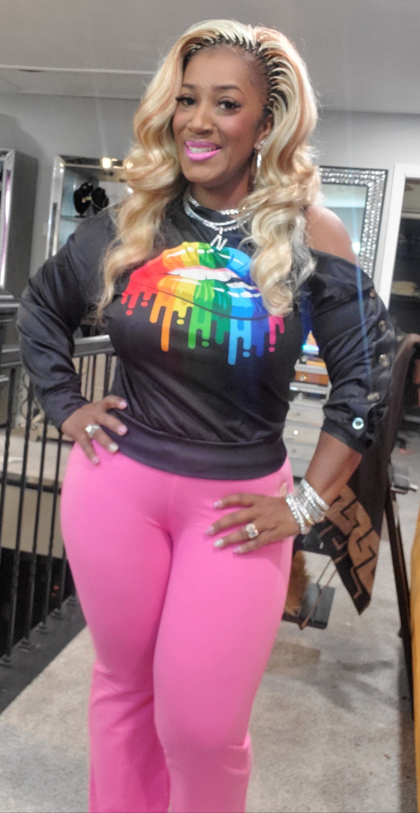 The LUXE NK RAINBOW DRIP ASYMETRICAL TOP