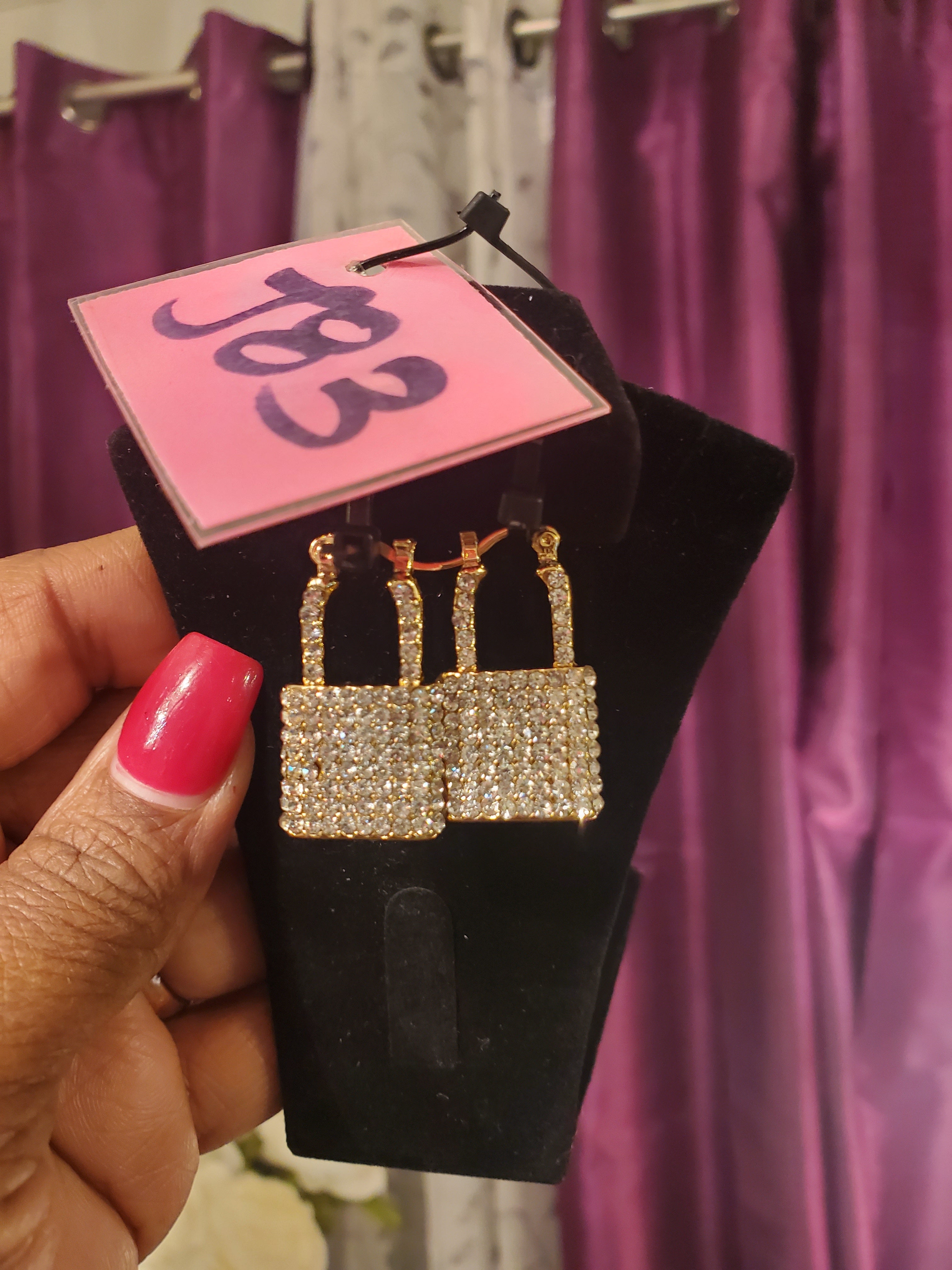 THE LUXE NK GLAM GOLD RHINESTONE LOCKET EARRINGS - J83