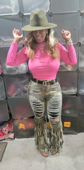 THE LUXE NK GLAM SHREDDED CAMO DISTRESS PANTS - NKA600