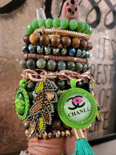 THE LUXE NK GLAM CUSTOM LIME & BRONZE CHANEL STACK BRACELET SET - STACK211
