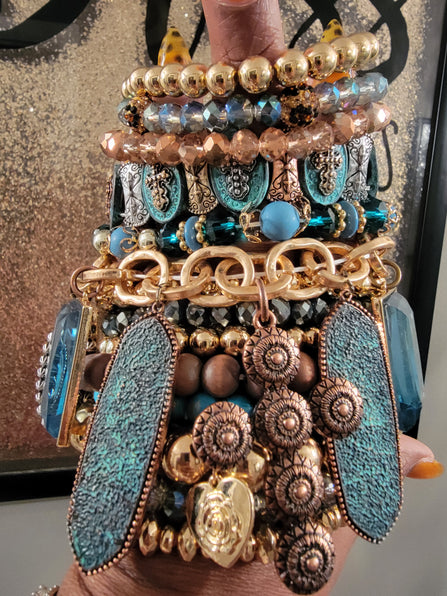 THE LUXE NK GLAM CUSTOM ANTIQUE BLUE STACK BRACELET- STACK136