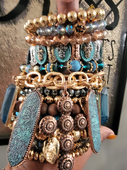 THE LUXE NK GLAM CUSTOM ANTIQUE BLUE STACK BRACELET- STACK136