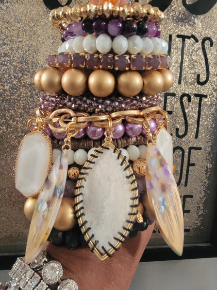 THE LUXE NK GLAM CUSTOM VANILLA LAVENDER STACK BRACELET SET - STACK189