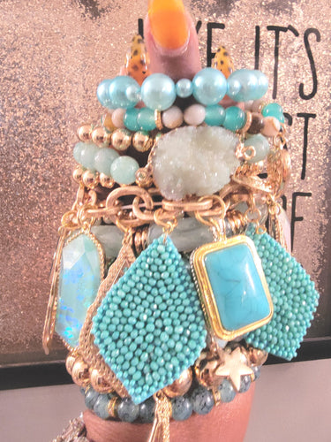 THE LUXE NK GLAM CUSTOM MINTY GREEN STACK BRACELET SET - STACK186