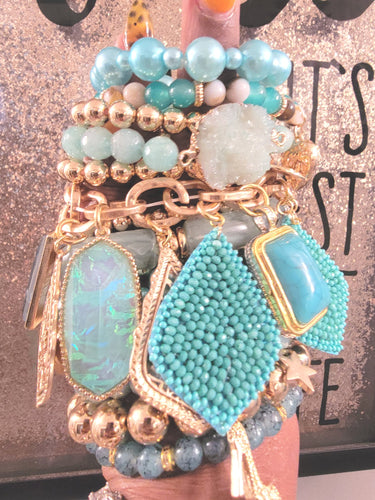 THE LUXE NK GLAM CUSTOM MINTY GREEN STACK BRACELET SET - STACK186