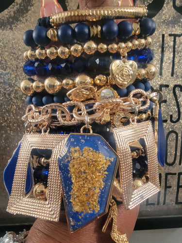 THE LUXE NK GLAM BLUE & GOLD STACK BRACELET SET - STACK302