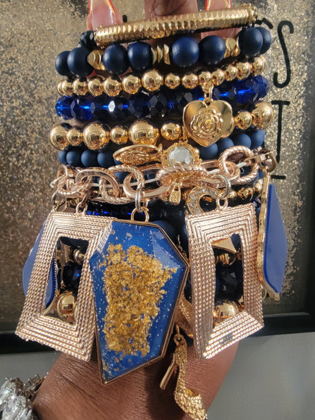 THE LUXE NK GLAM BLUE & GOLD STACK BRACELET SET - STACK302