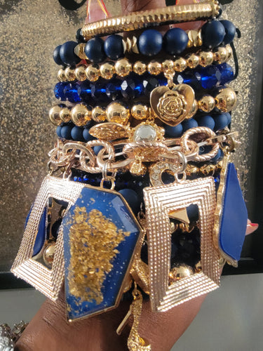 THE LUXE NK GLAM BLUE & GOLD STACK BRACELET SET - STACK302