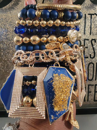 THE LUXE NK GLAM BLUE & GOLD STACK BRACELET SET - STACK302