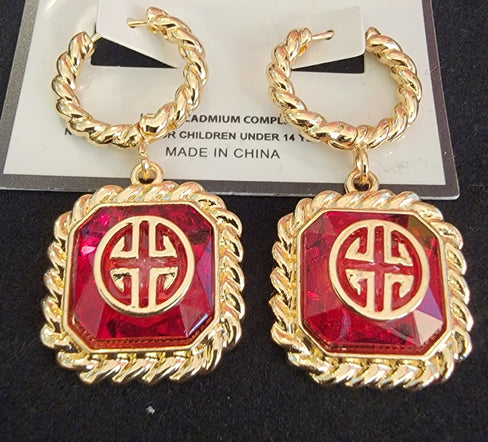THE LUXE NK GLAM GIRL ACCESSORIES & BELT COLLECTION - GREEK HOOP DANGLE EARRINGS - YE3397