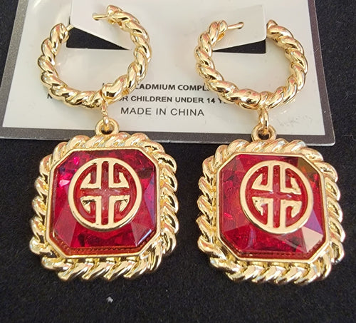 THE LUXE NK GLAM GIRL ACCESSORIES & BELT COLLECTION - GREEK HOOP DANGLE EARRINGS - YE3397