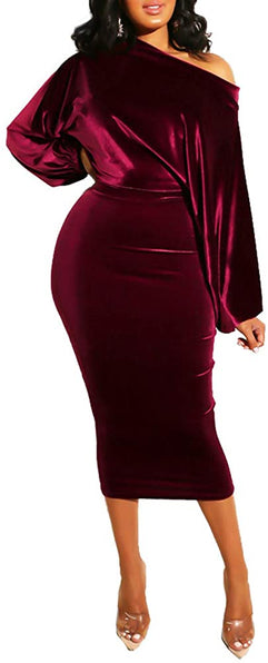The LUXE NK Velvet Off shoulder Midi Dress- NK120