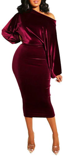 The LUXE NK Velvet Off shoulder Midi Dress- NK120