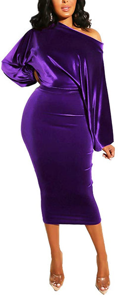 The LUXE NK Velvet Off shoulder Midi Dress- NK120