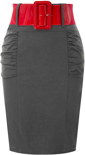 The LUXE NK GLAM Classic Pencil Midi Skirt w/ Belt-NK63