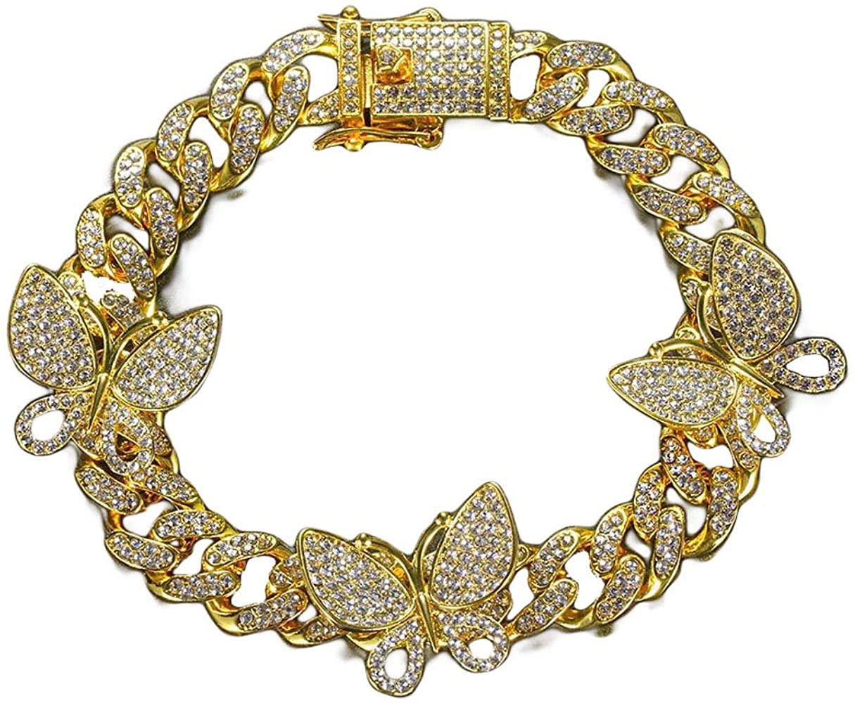 THE LUXE NK GLAM RHINESTONE BUTTERFLY CUBAN LINK ANKLE BRACELET - ANKLE2