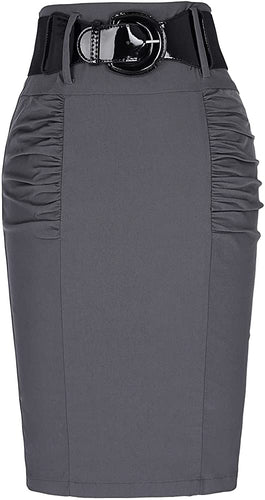 The LUXE NK GLAM Classic Pencil Midi Skirt w/ Belt-NK63