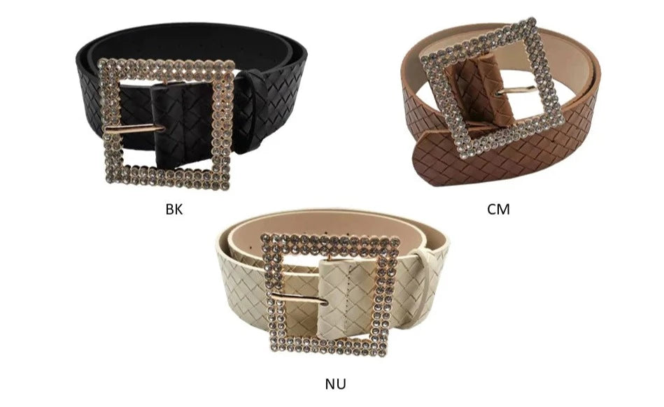 THE LUXE NK GLAM GIRL BELT & ACCESSORIES COLLECTION - PU LEATHER BRAIDED WIDE BELT -