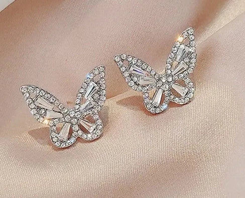 THE LUXE NK GLAM GIRL LUXURY JEWELRY COLLECTION - CZ RHINESTONE BUTTERFLY STUD EARRINGS