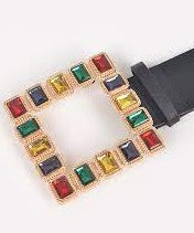 THE LUXE NK GLAM GIRL ACCESSORY & BELT COLLECTION - THE WIDE BLACK BIG RHINESTONE BUCKLE PLUS SIZE BELT - HB8085