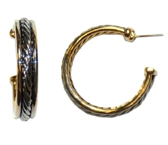 THE LUXE NK GLAM GIRL LUXURY COLLECTION - SILVER/GOLD TWISTED HOOPS WITH RHINESTONE - E4086