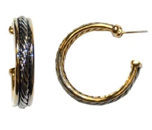 THE LUXE NK GLAM GIRL LUXURY COLLECTION - SILVER/GOLD TWISTED HOOPS WITH RHINESTONE - E4086