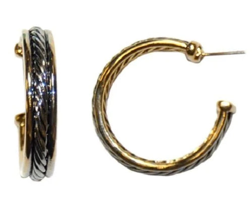 THE LUXE NK GLAM GIRL LUXURY COLLECTION - SILVER/GOLD TWISTED HOOPS WITH RHINESTONE - E4086