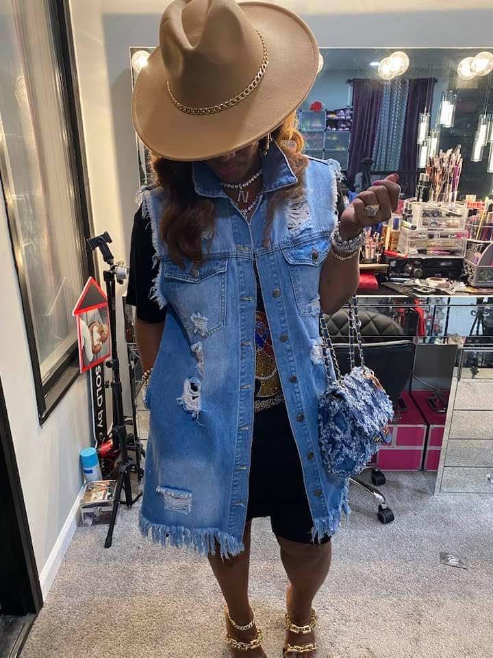 THE LUXE CLASSIC NK  JEAN DISTRESS LONG JACKET- NK82