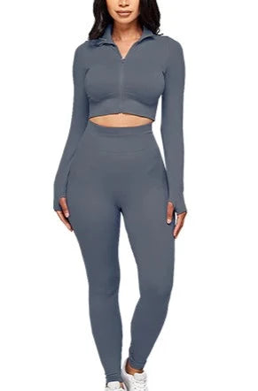 THE LUXE NK GLAM GIRL ACTIVE WEAR & LOUNGE SETS COLLECTION - SEAMLESS CROP ZIP UP ACTIVE WEAR SET - JA33