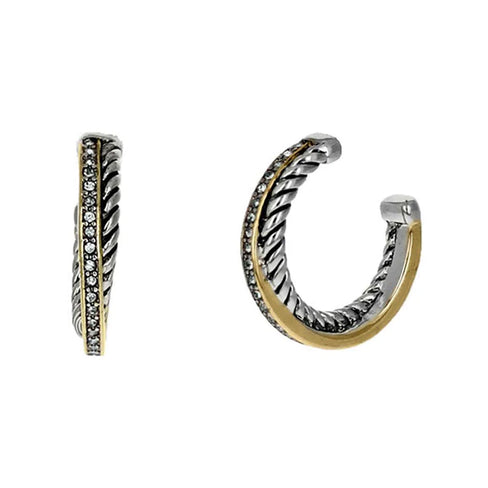 THE LUXE NK GLAM GIRL LUXURY COLLECTION - SILVER/GOLD TWISTED HOOPS WITH RHINESTONE - E4086