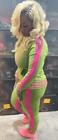 THE LUXE NK GLAM BARBIE PINK & GREEN TRACK SUIT - NKA2