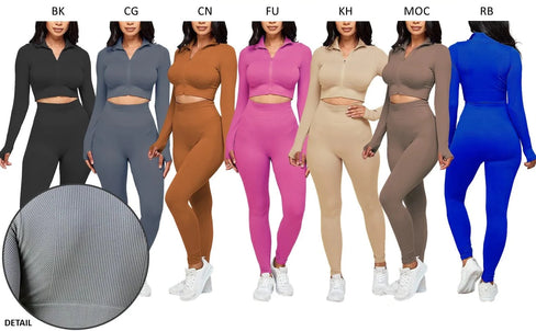 THE LUXE NK GLAM GIRL ACTIVE WEAR & LOUNGE SETS COLLECTION - SEAMLESS CROP ZIP UP ACTIVE WEAR SET - JA33