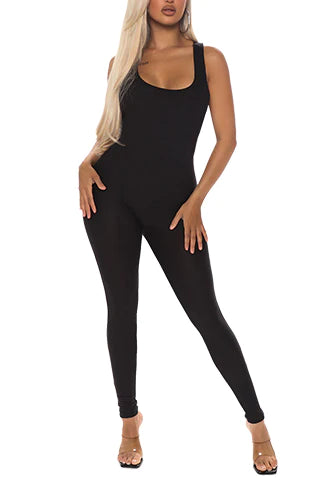 THE LUXE NK GLAM SUPER STRETCHY SEAMLESS LONG SLEEVE U-NECK BODY JUMPSUIT-JSUIT