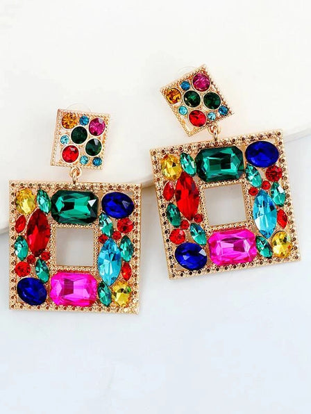 THE LUXE NK GLAM GIRL ACCESSORY & BELT COLLECTION - MULTI COLORED RHINESTONE EARRINGS -  -
