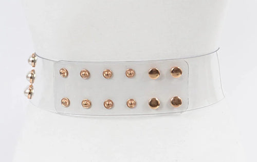 THE LUXE NK GLAM GIRL ACCESSORY & BELLT COLLECTION - THE CLASSIC WIDE CLEAR & PEARL PLUS SIZE BELT - HB101