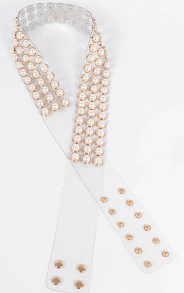 THE LUXE NK GLAM GIRL ACCESSORY & BELLT COLLECTION - THE CLASSIC WIDE CLEAR & PEARL PLUS SIZE BELT - HB101