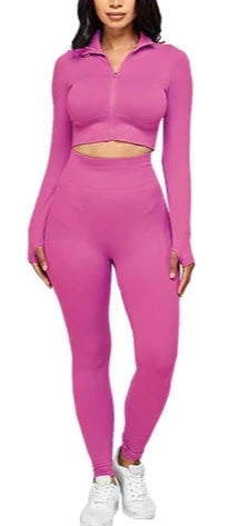 THE LUXE NK GLAM GIRL ACTIVE WEAR & LOUNGE SETS COLLECTION - SEAMLESS CROP ZIP UP ACTIVE WEAR SET - JA33