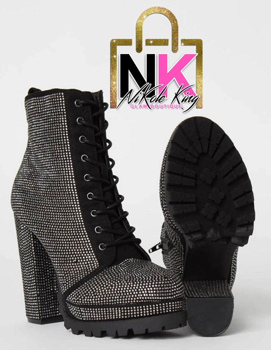The LUXE NK Rhinestone Combat Boots-NKF41