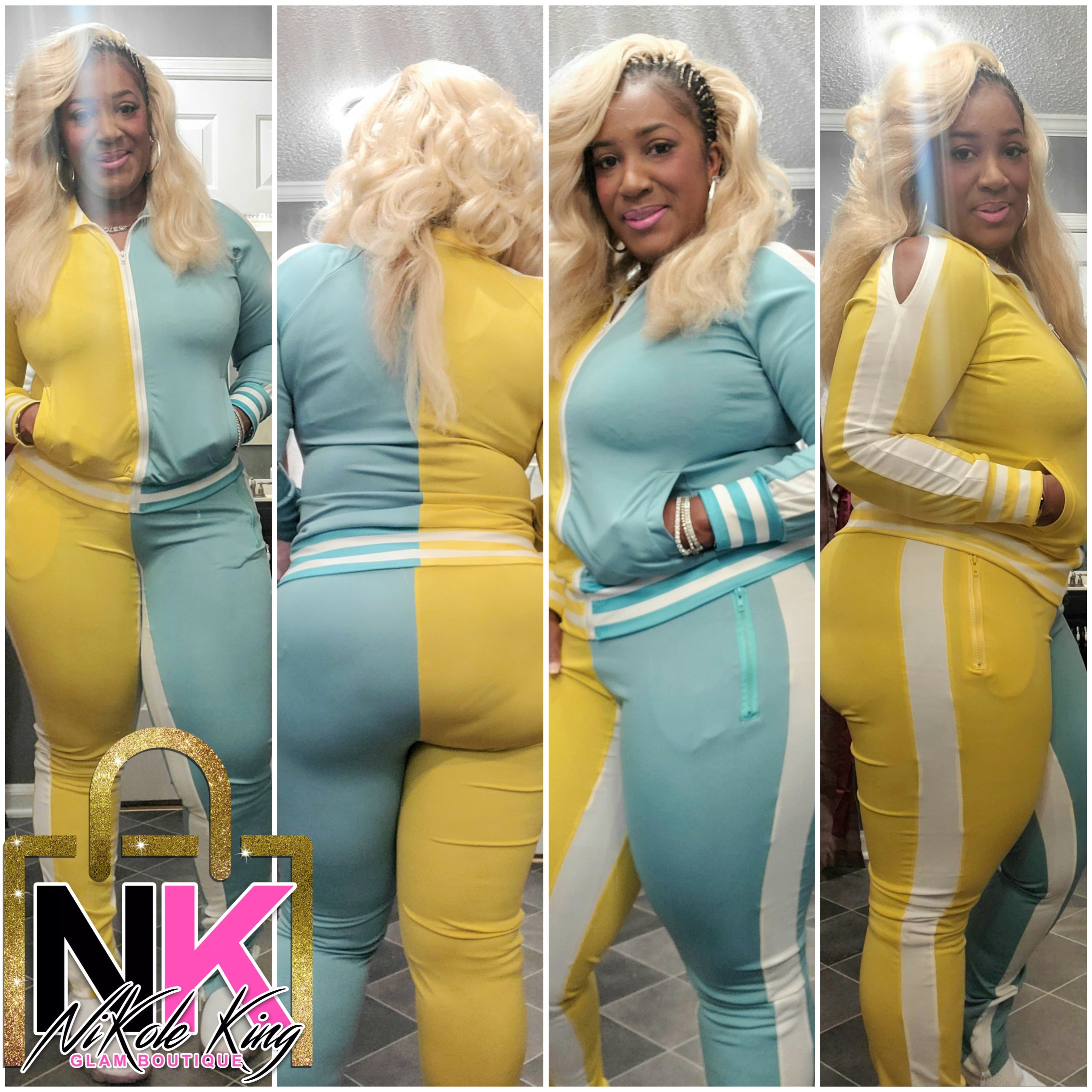 The LUXE NK Leopard Fly Girl Track Suit - Yellow & Mint Green