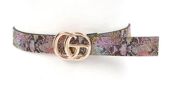 THE LUXE NK GLAM GIRL ACCESSORY & BELT COLLECTION - MULTI COLOR RHINESTONE "CG" PLUS SIZE BELT - HB8292