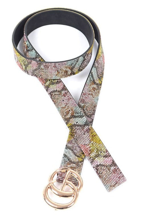 THE LUXE NK GLAM GIRL ACCESSORY & BELT COLLECTION - MULTI COLOR RHINESTONE "CG" PLUS SIZE BELT - HB8292