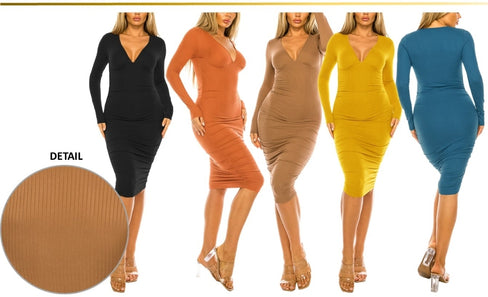 THE SIMPLE BUT CUTE RIBBED BODY CON MIDI DRESS - NKBCMD350