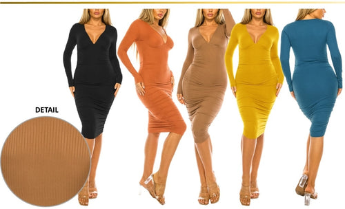 THE SIMPLE BUT CUTE RIBBED BODY CON MIDI DRESS - NKBCMD350