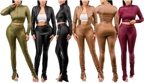 THE LUXE NK GLAM PU LEATHER CROP STACK SET - MMS3001