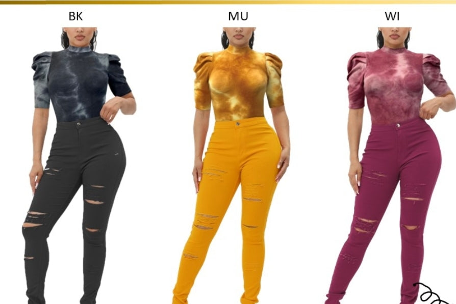 THE LUXE NK GLAM FLY GIRL PUFF SLEEVE MOCK NECK TOP - TB7116