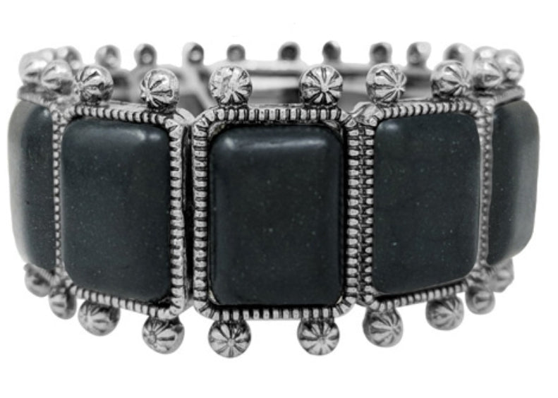 THE LUXE NK GLAM FLY  WESTERN GIRL RECTANGULAR TURQUOISE STONE STRETCH BRACELET -VOLUME 1